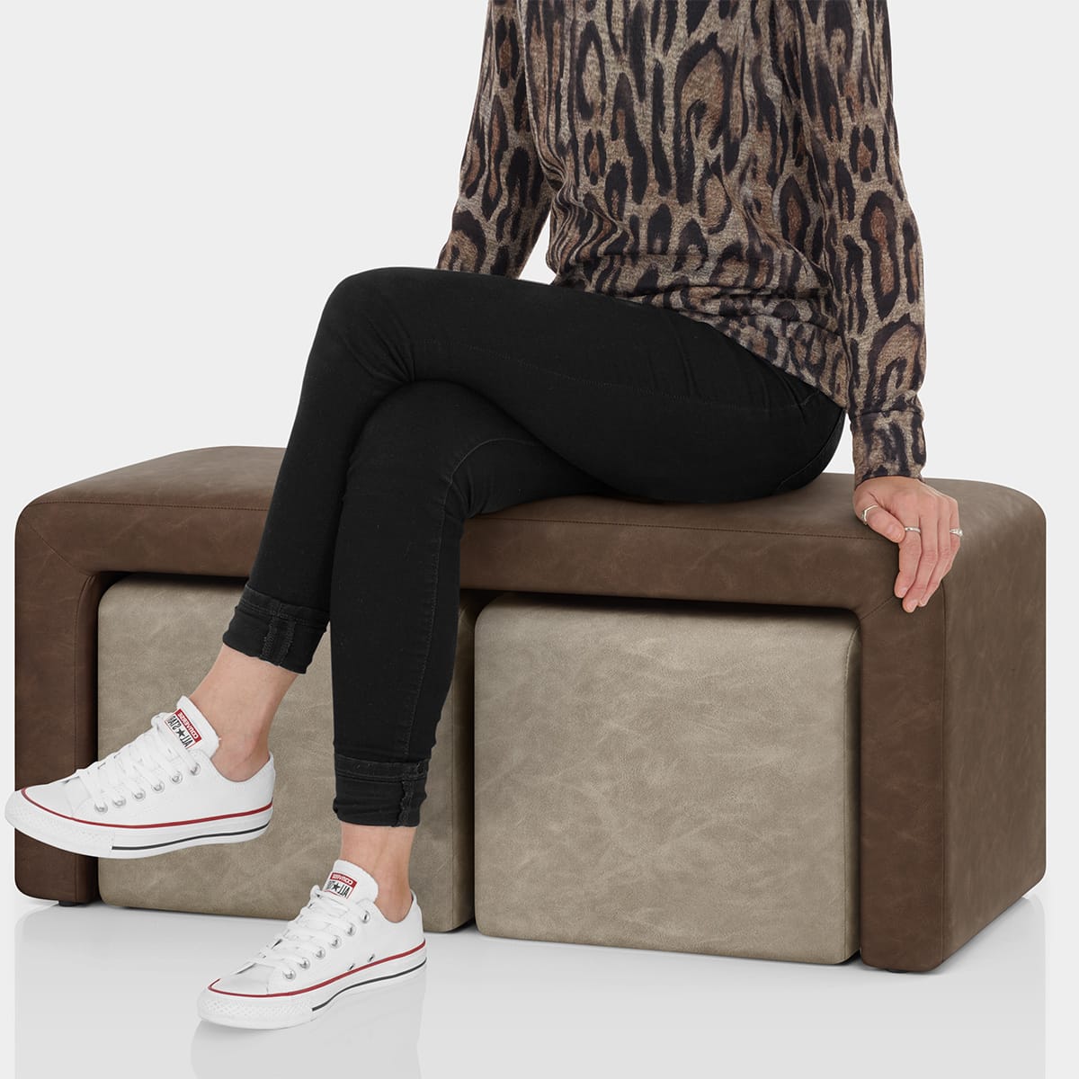 Buddy Beige Ottoman & Brown Bench Set Seat Image