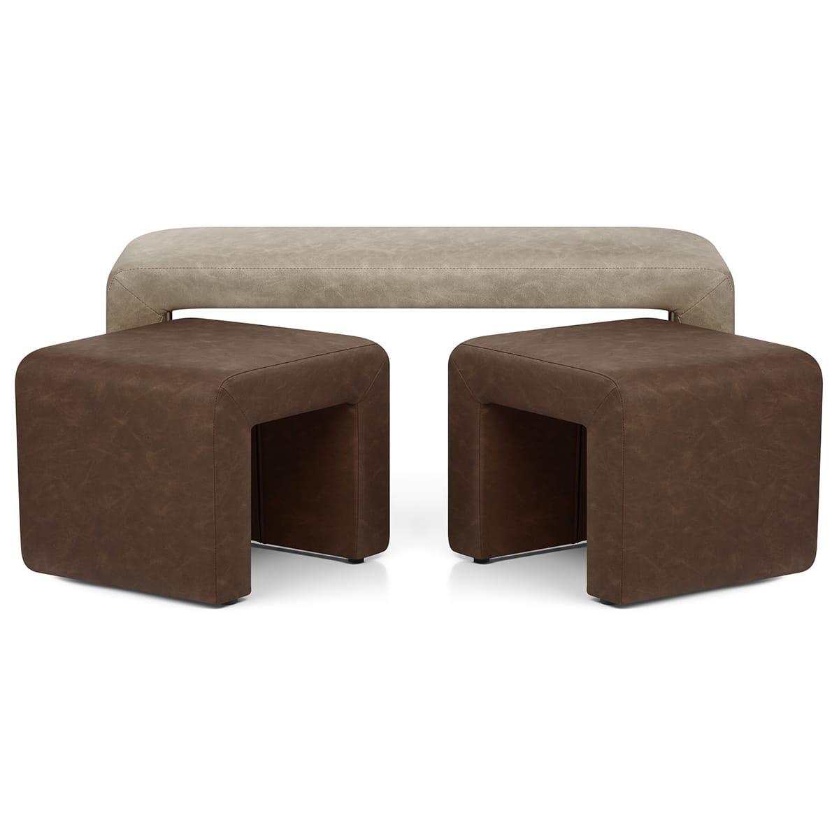 Buddy Brown Ottoman & Beige Bench Set Frame Image