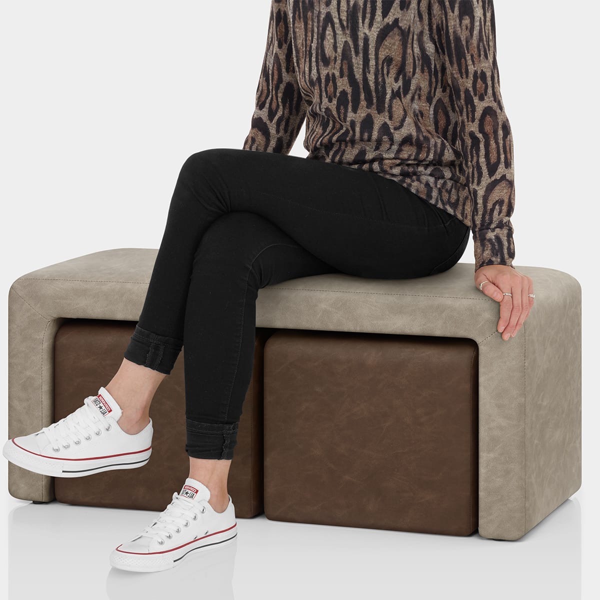 Buddy Brown Ottoman & Beige Bench Set Seat Image