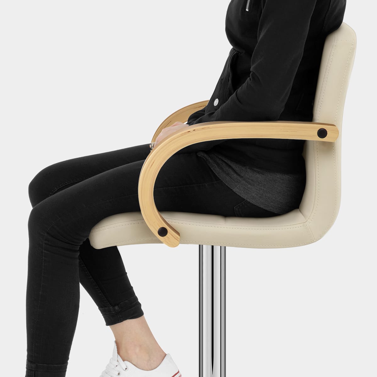 Burton Oak Bar Stool Cream Seat Image