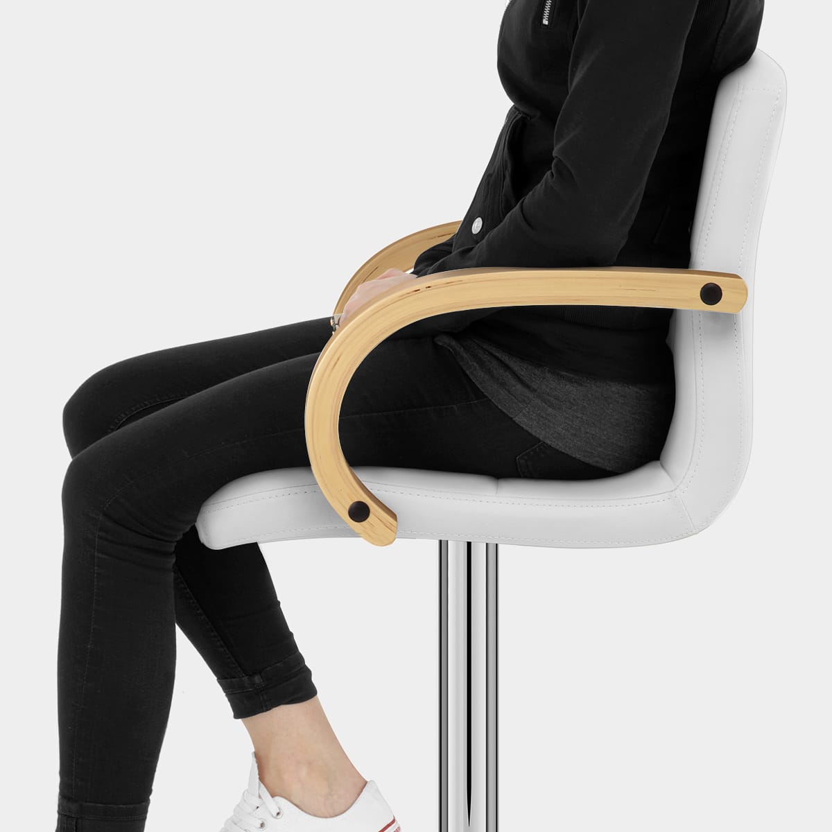 Burton Oak Bar Stool White Seat Image