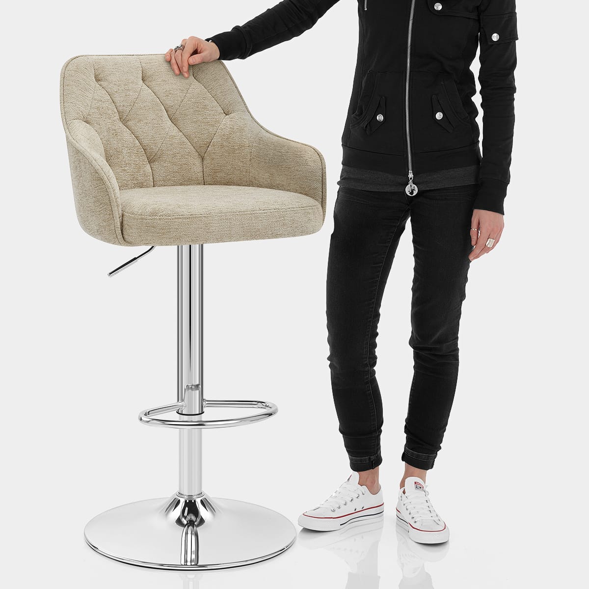 Butler Bar Stool Beige Fabric Features Image