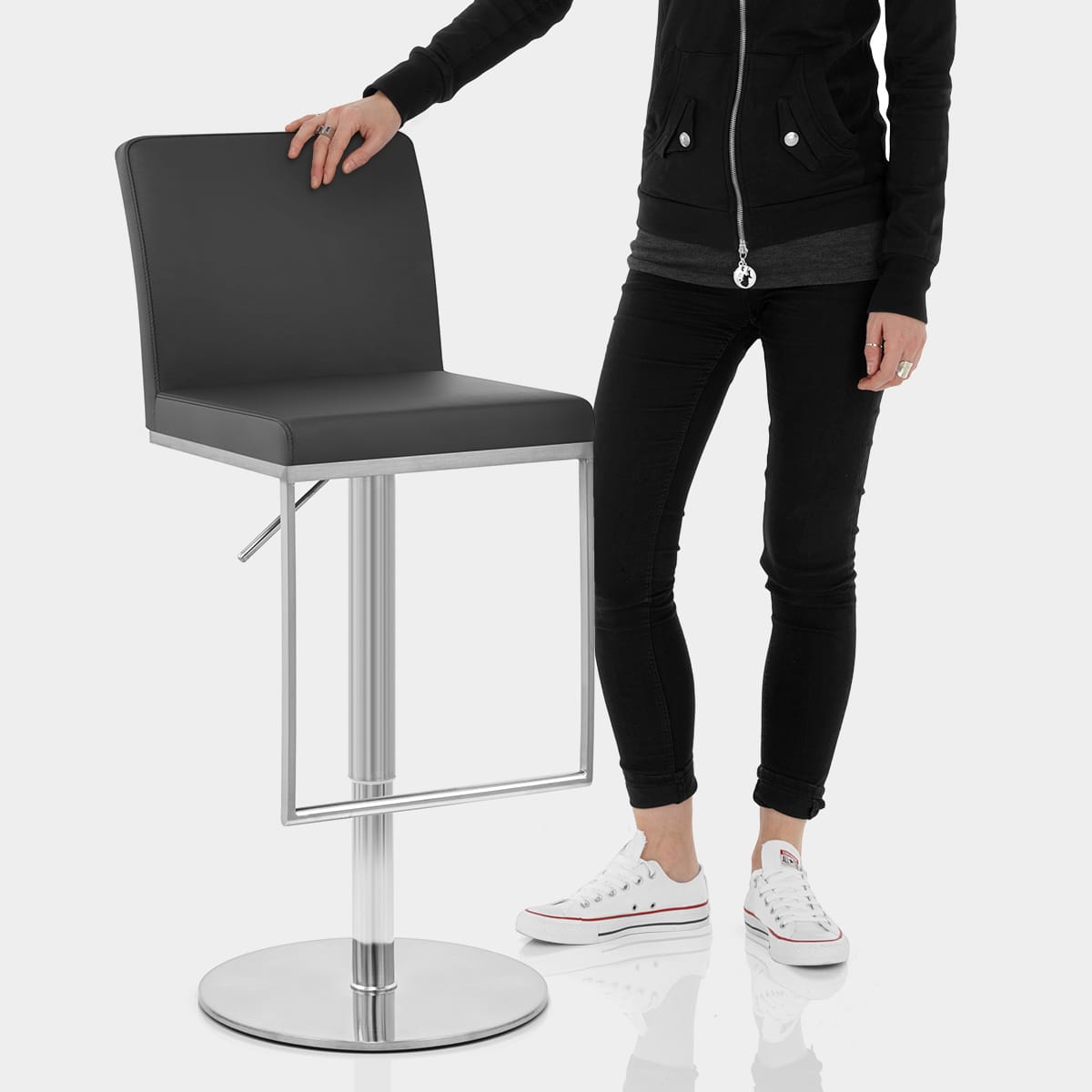 Cadiz Brushed Steel Stool Black Features Image