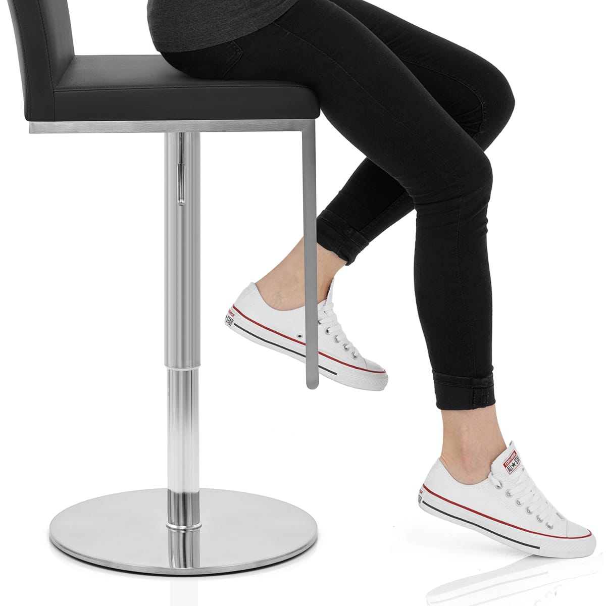 Cadiz Brushed Steel Stool Black Frame Image