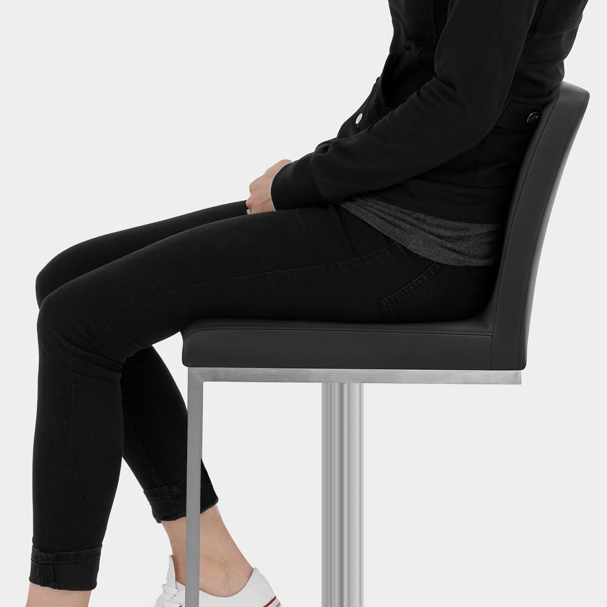 Cadiz Brushed Steel Stool Black Seat Image