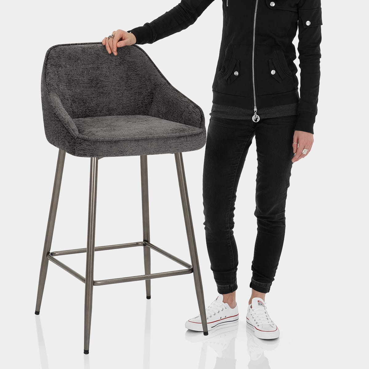 Cairns Bar Stool Charcoal Fabric Features Image