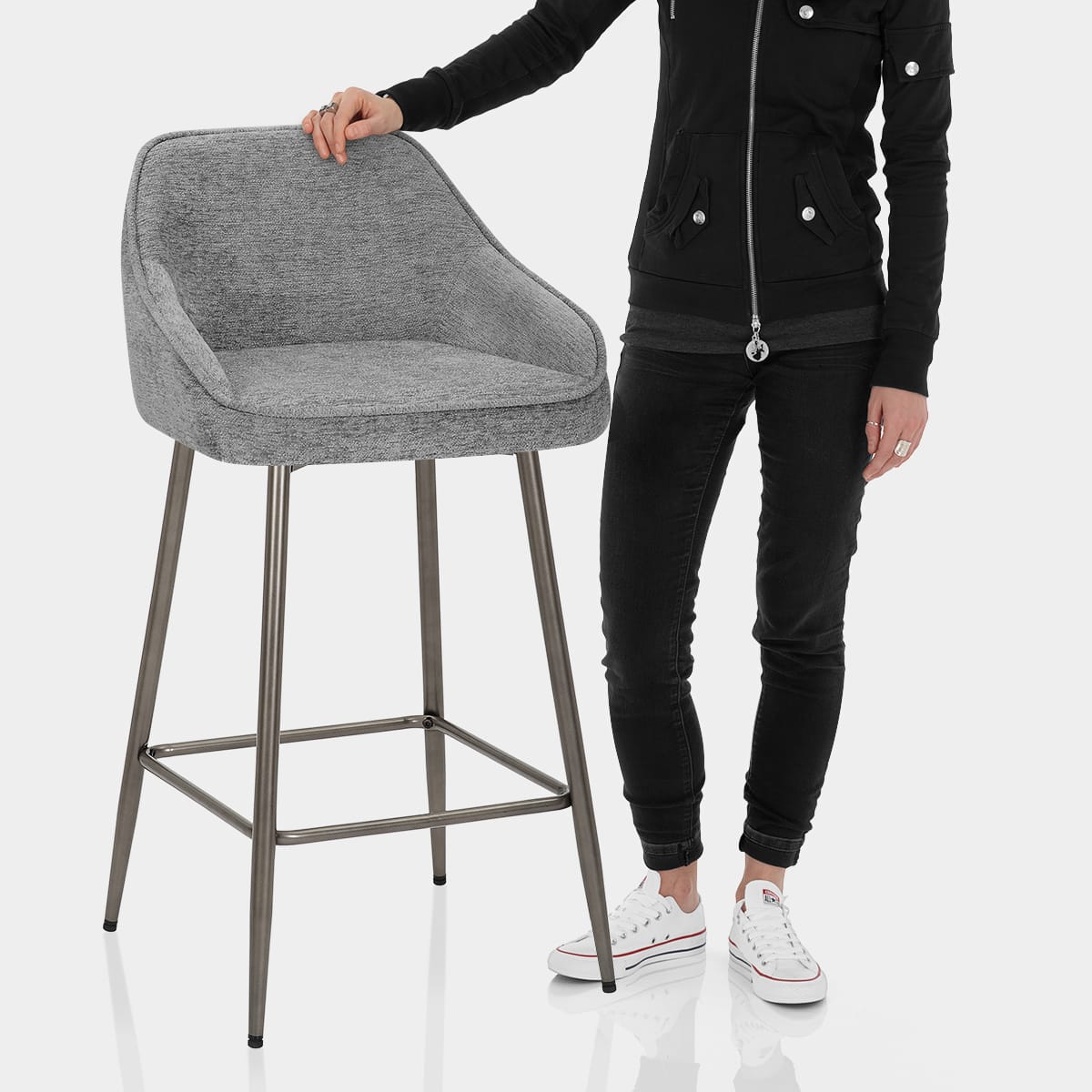 Cairns Bar Stool Grey Fabric Features Image