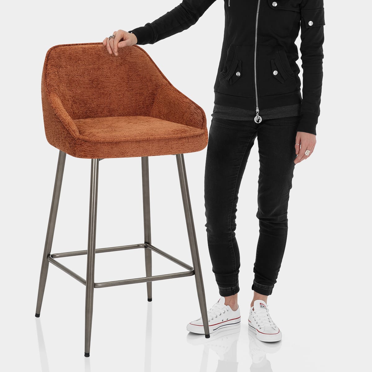 Cairns Bar Stool Orange Fabric Features Image