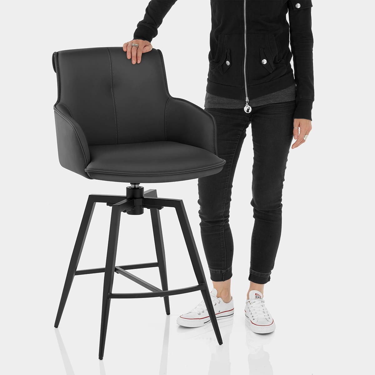 Camden Bar Stool Black Real Leather Features Image