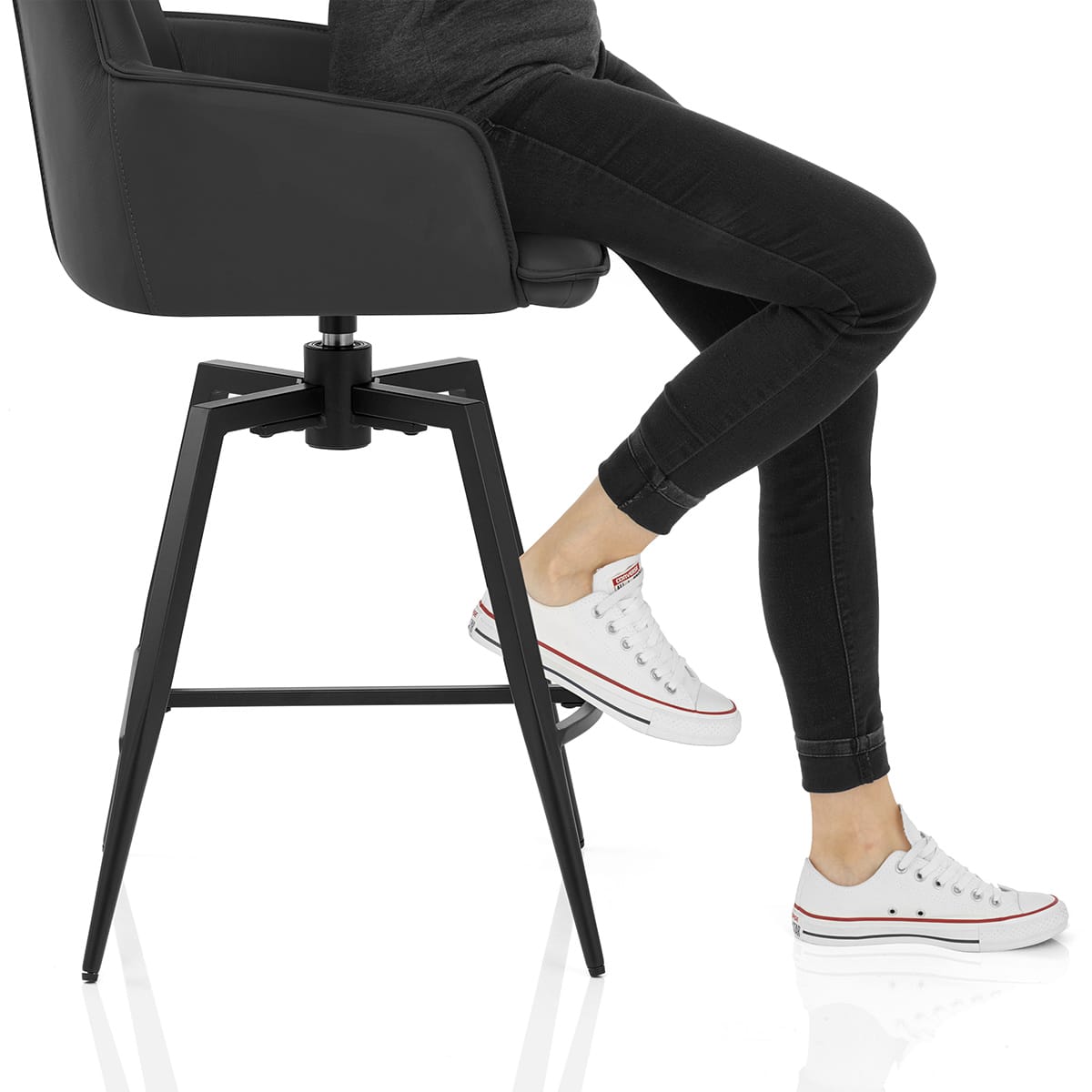 Camden Bar Stool Black Real Leather Frame Image