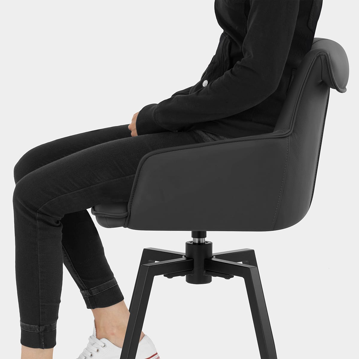 Camden Bar Stool Black Real Leather Seat Image