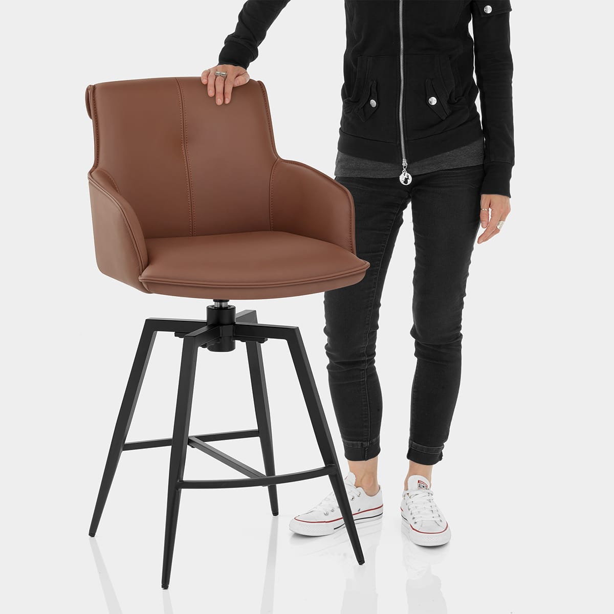 Camden Bar Stool Brown Real Leather Features Image