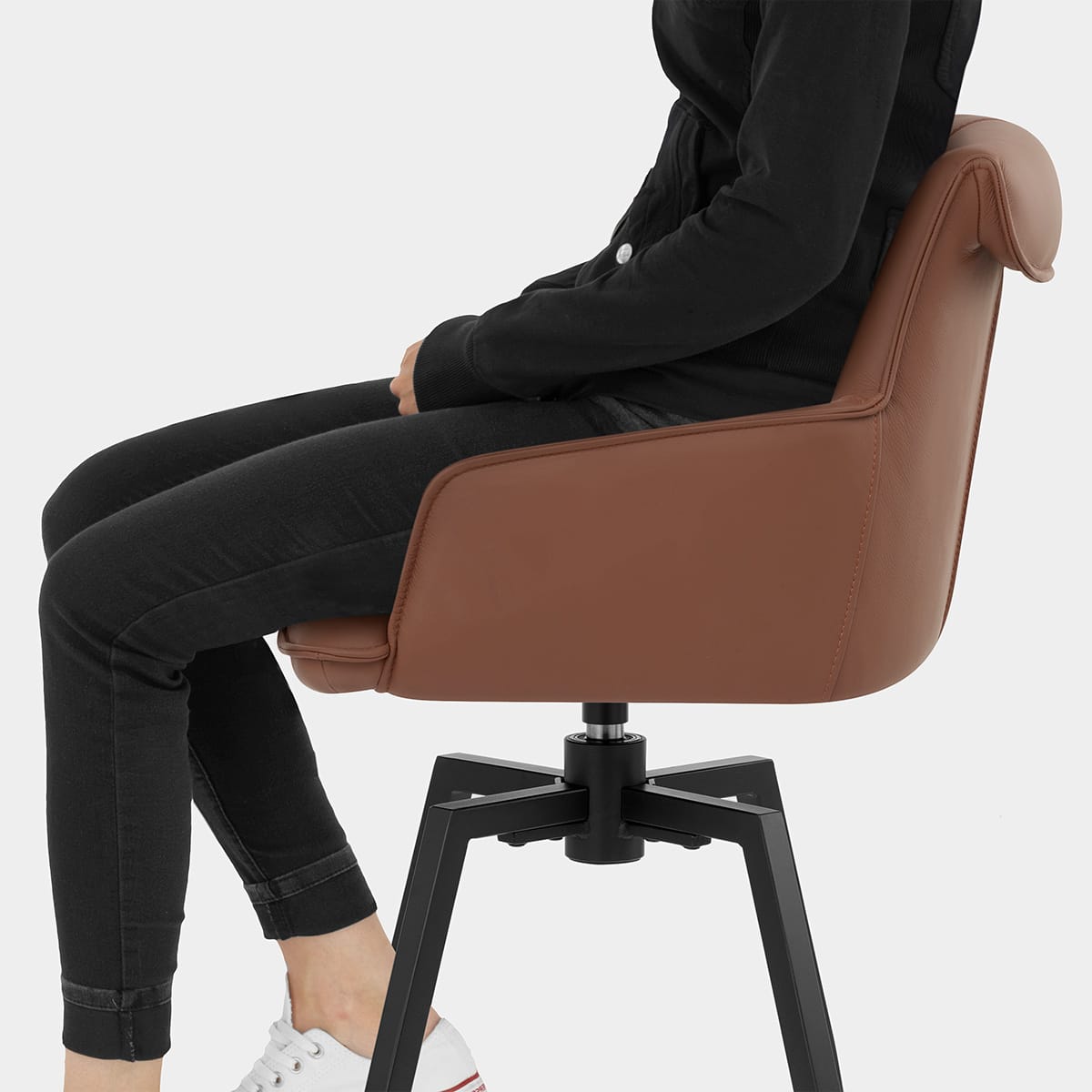 Camden Bar Stool Brown Real Leather Seat Image