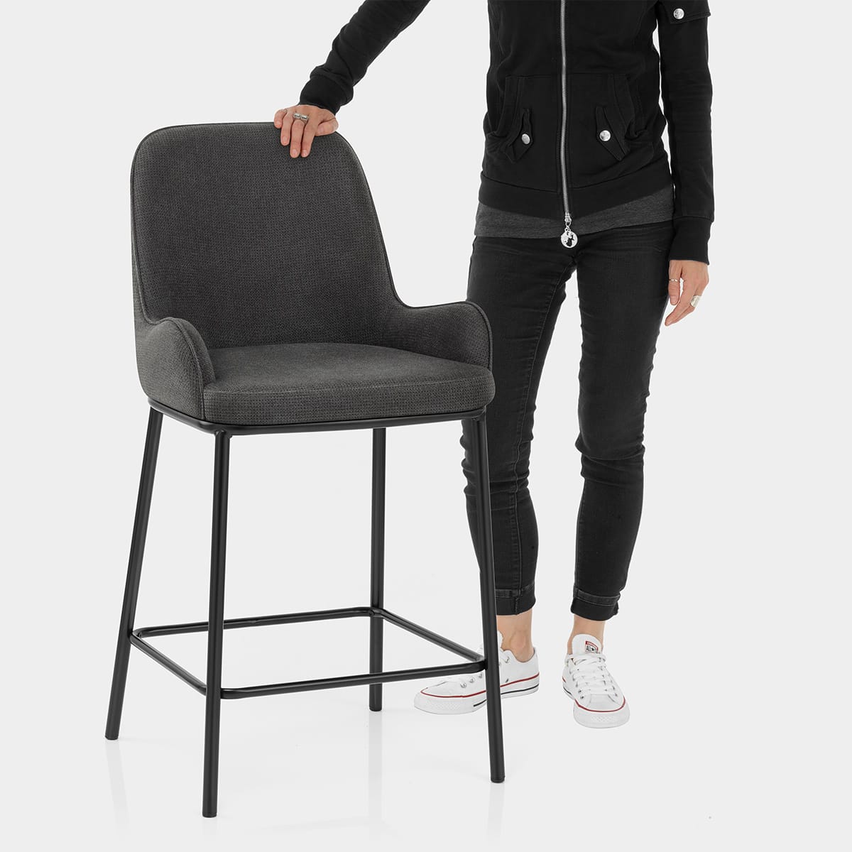 Cameo Bar Stool Charcoal Fabric Features Image