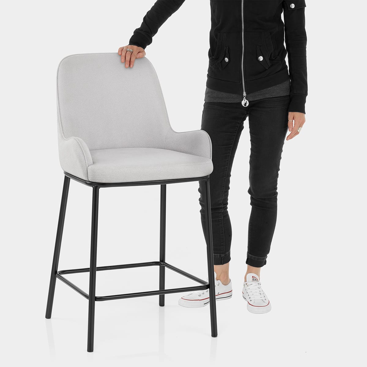 Cameo Bar Stool Light Grey Fabric Features Image