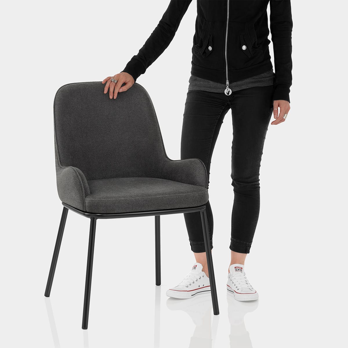 Cameo Dining Chair Charcoal Fabric Features Image
