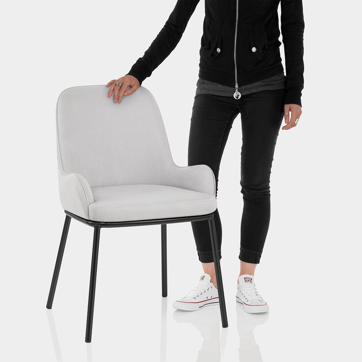 Cameo Dining Chair Light Grey Fabric Features Image