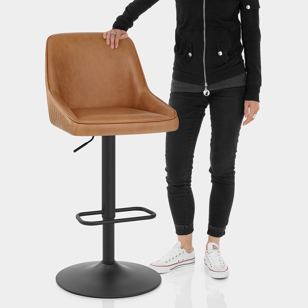 Canberra Real Leather Stool Antique Brown Features Image