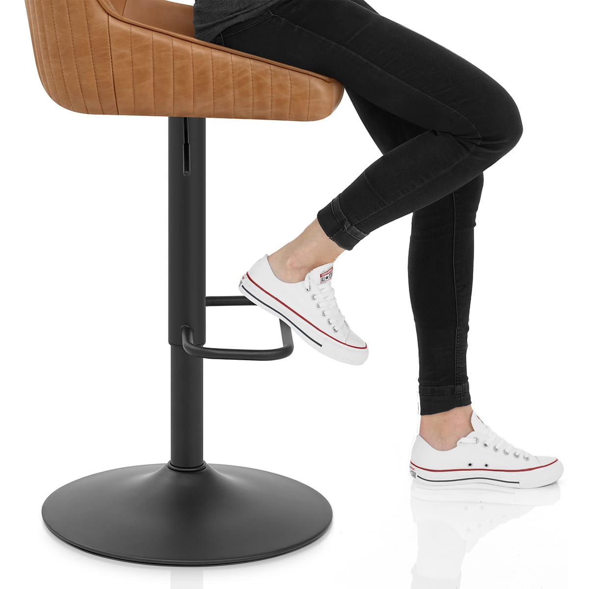 Canberra Real Leather Stool Antique Brown Frame Image