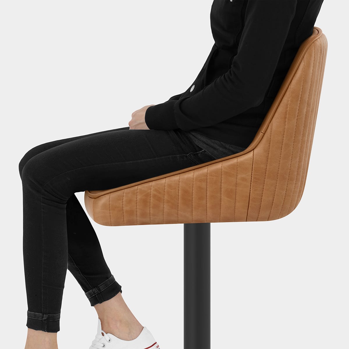 Canberra Real Leather Stool Antique Brown Seat Image