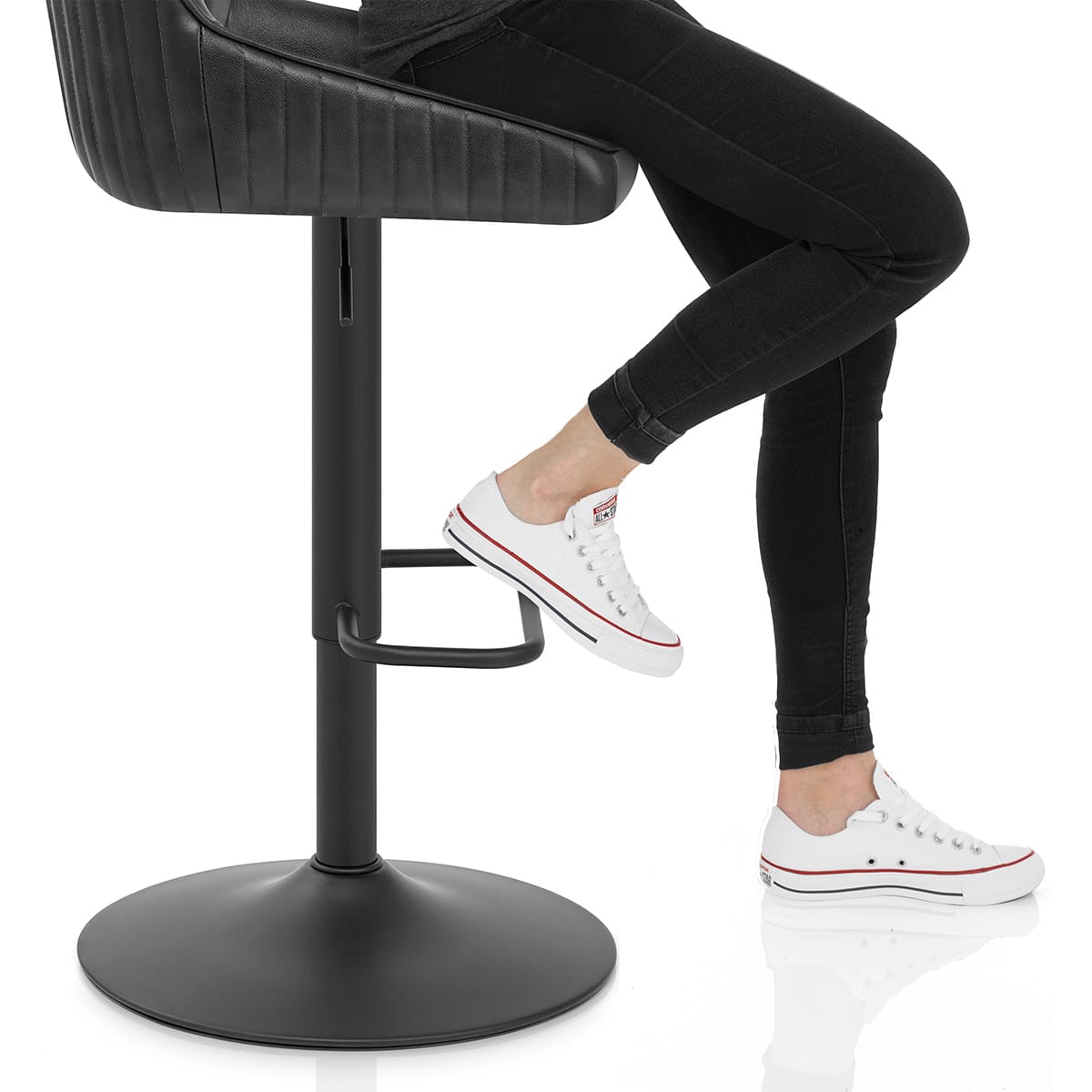 Canberra Real Leather Stool Black Frame Image