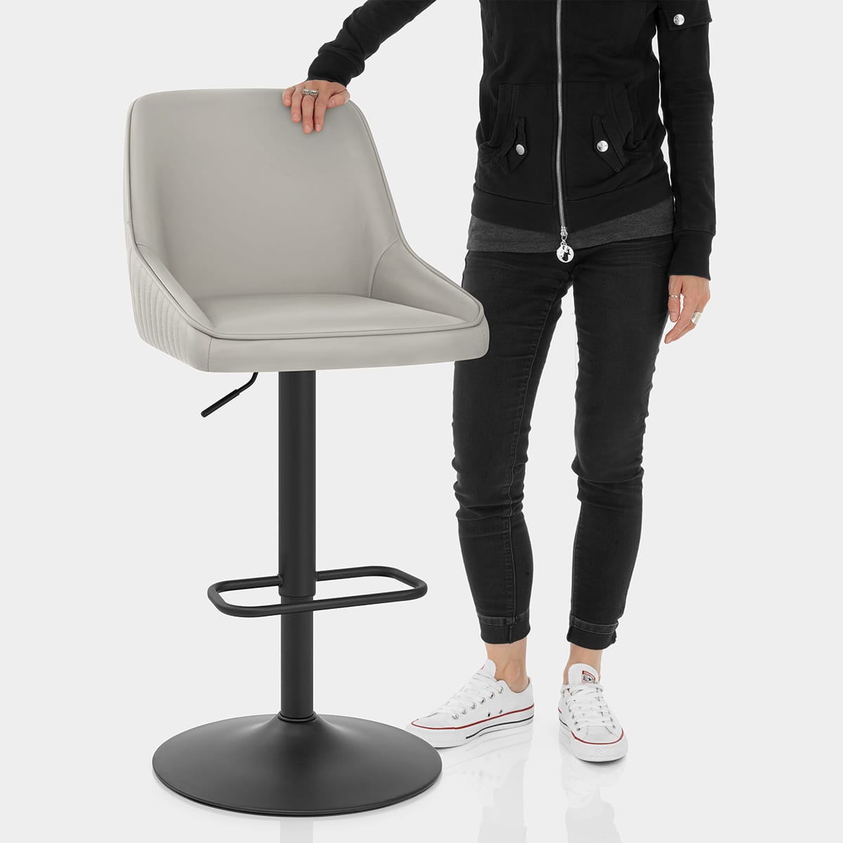 Canberra Real Leather Stool Light Grey Features Image