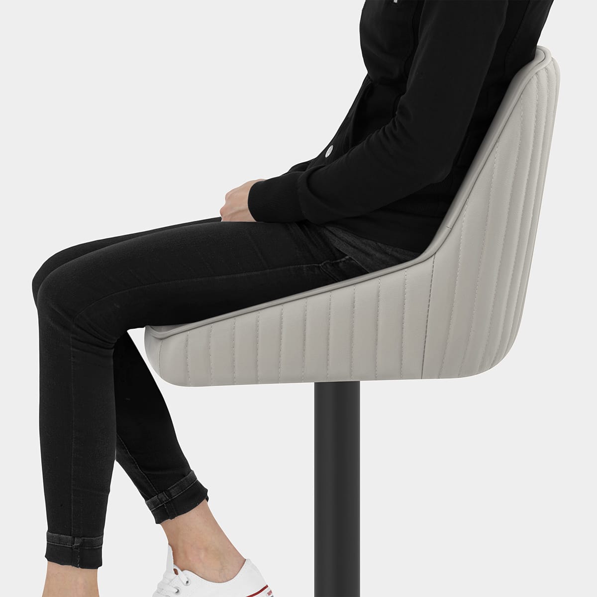 Canberra Real Leather Stool Light Grey Seat Image