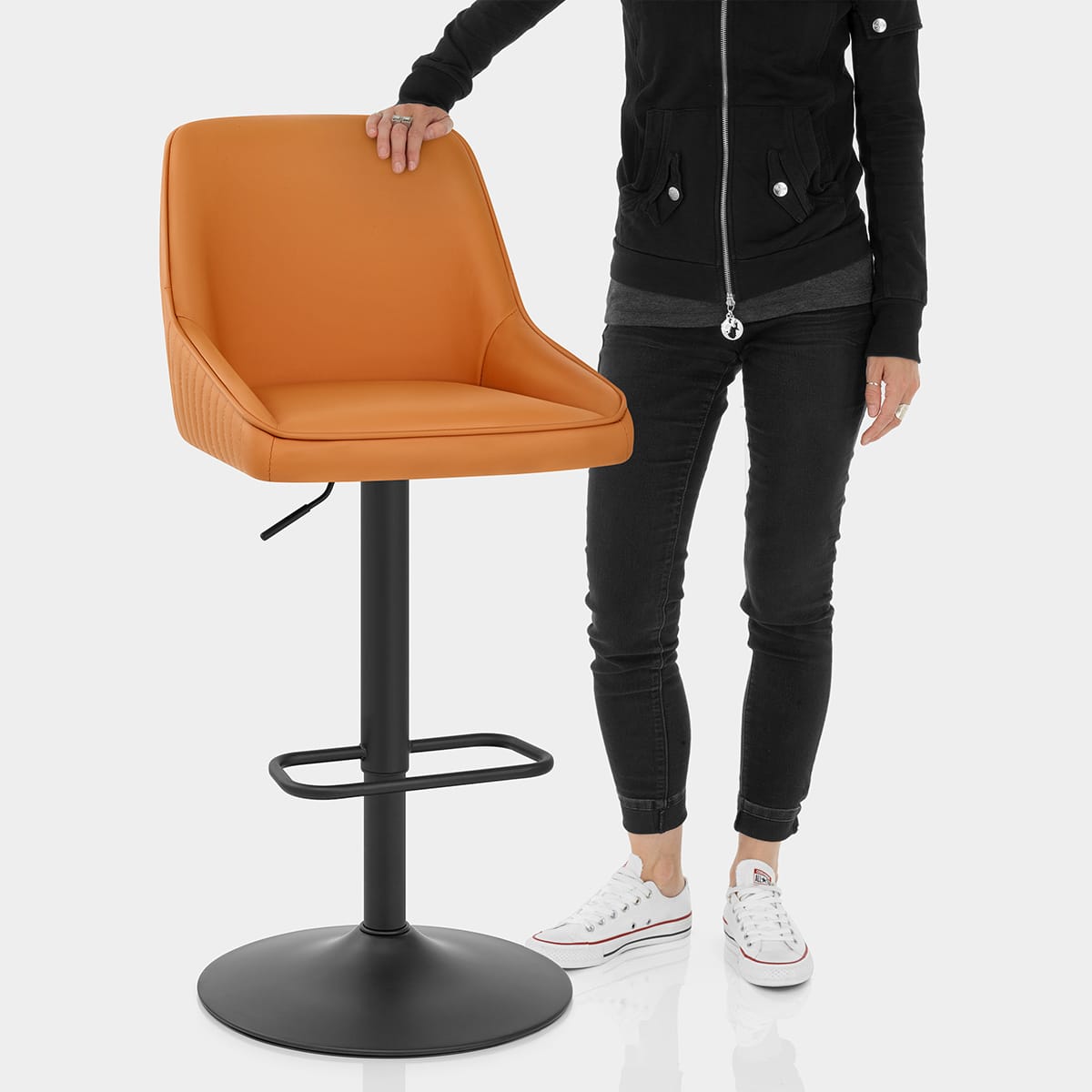 Canberra Real Leather Stool Orange Features Image