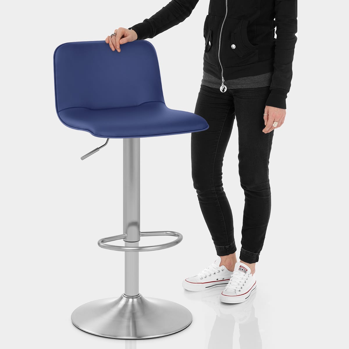 Cape Brushed Steel Stool Blue Features Image