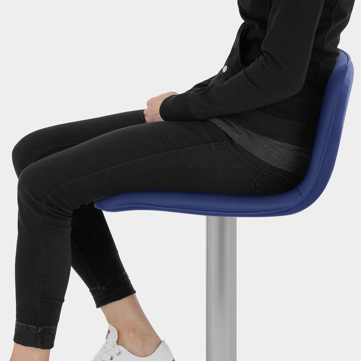 Cape Brushed Steel Stool Blue Seat Image