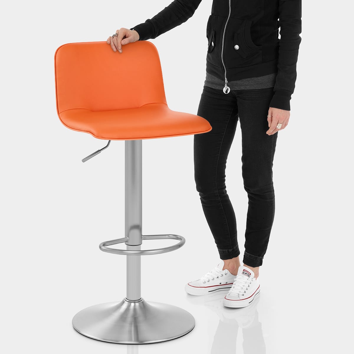 Cape Brushed Steel Stool Orange Features Image