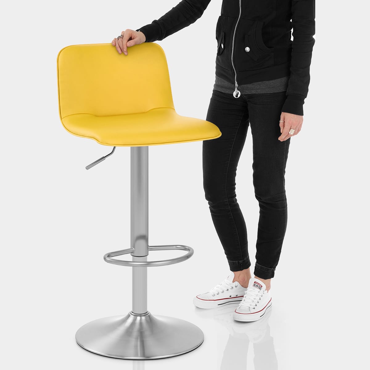Cape Brushed Steel Stool Yellow Features Image