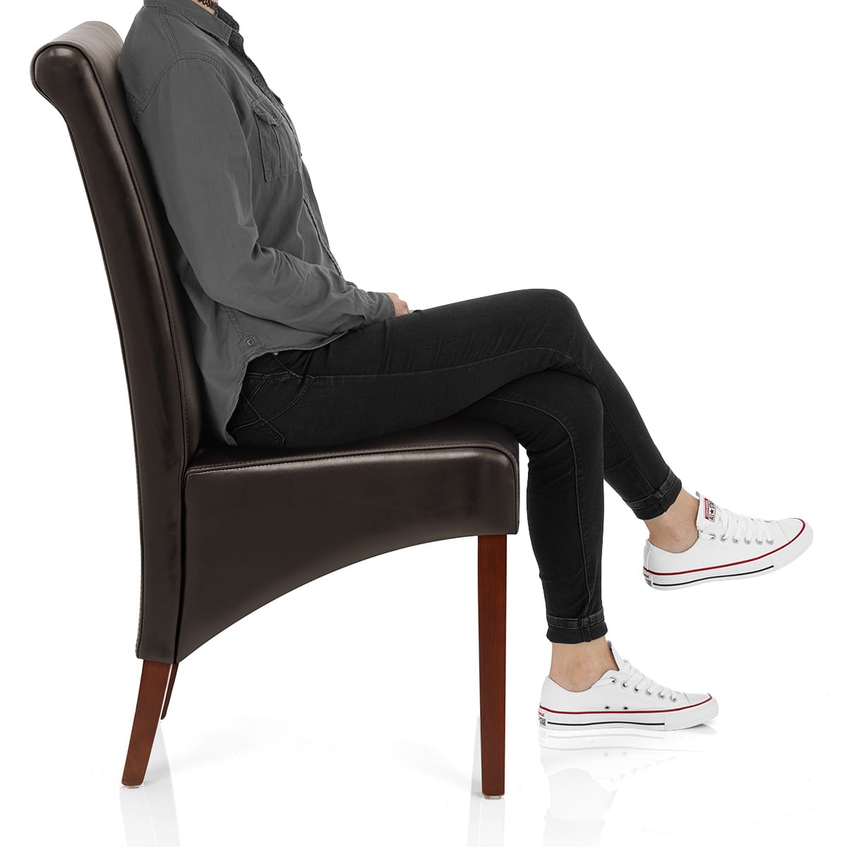 Carlo Walnut Chair Brown Leather Frame Image