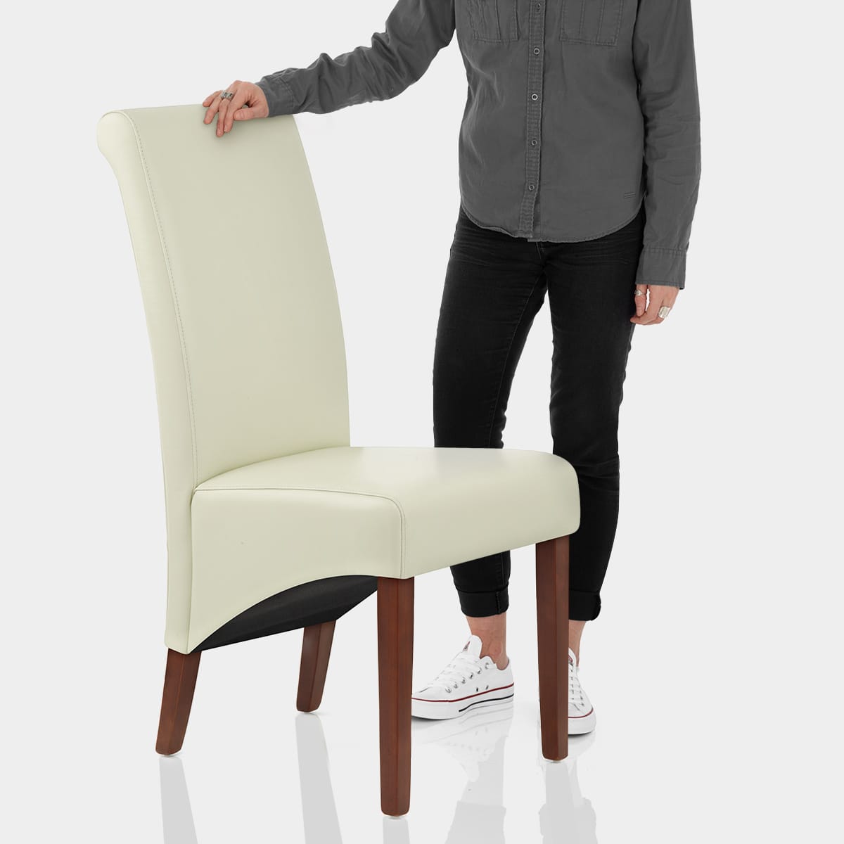 Carlo Walnut Chair Cream Leather Features Image