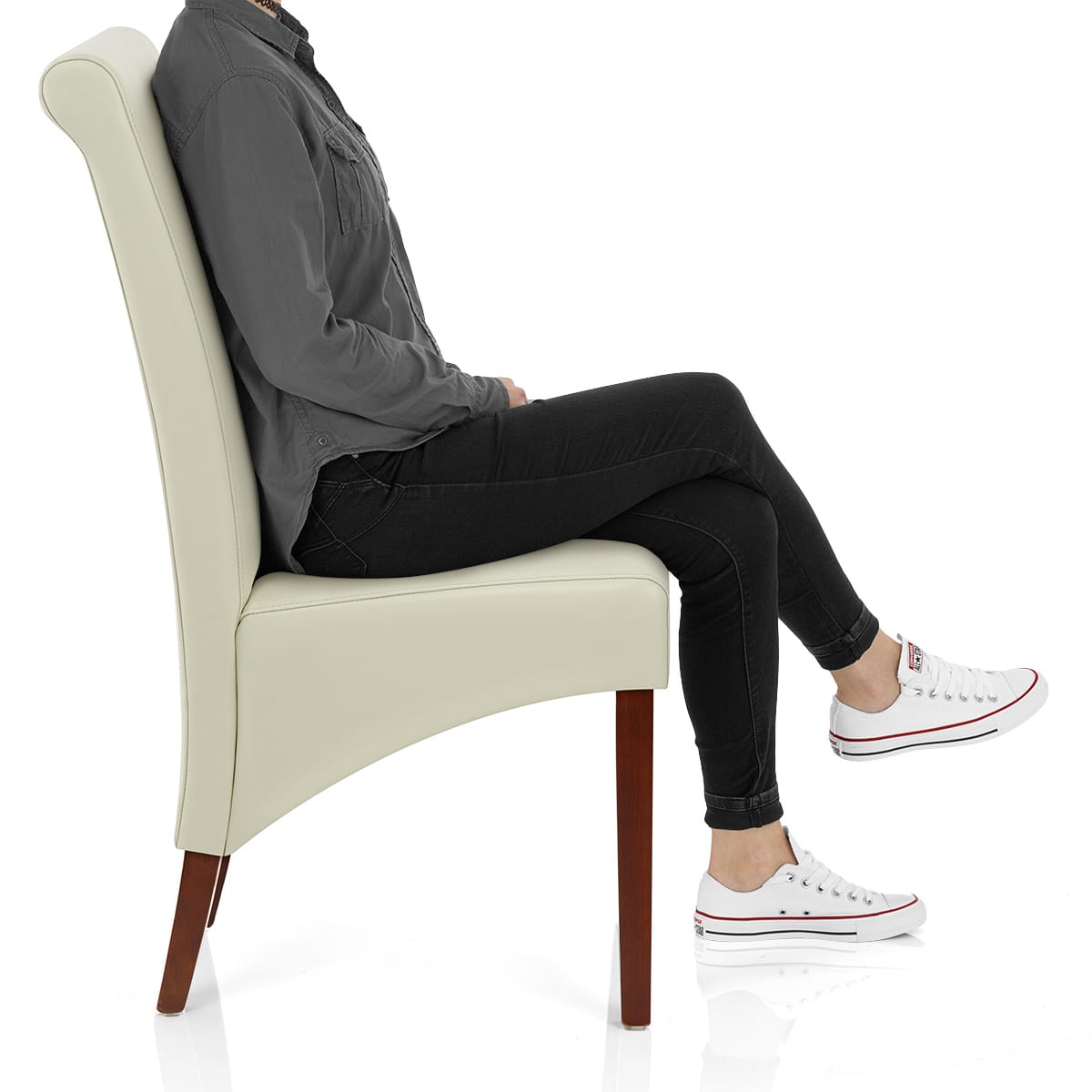 Carlo Walnut Chair Cream Leather Frame Image