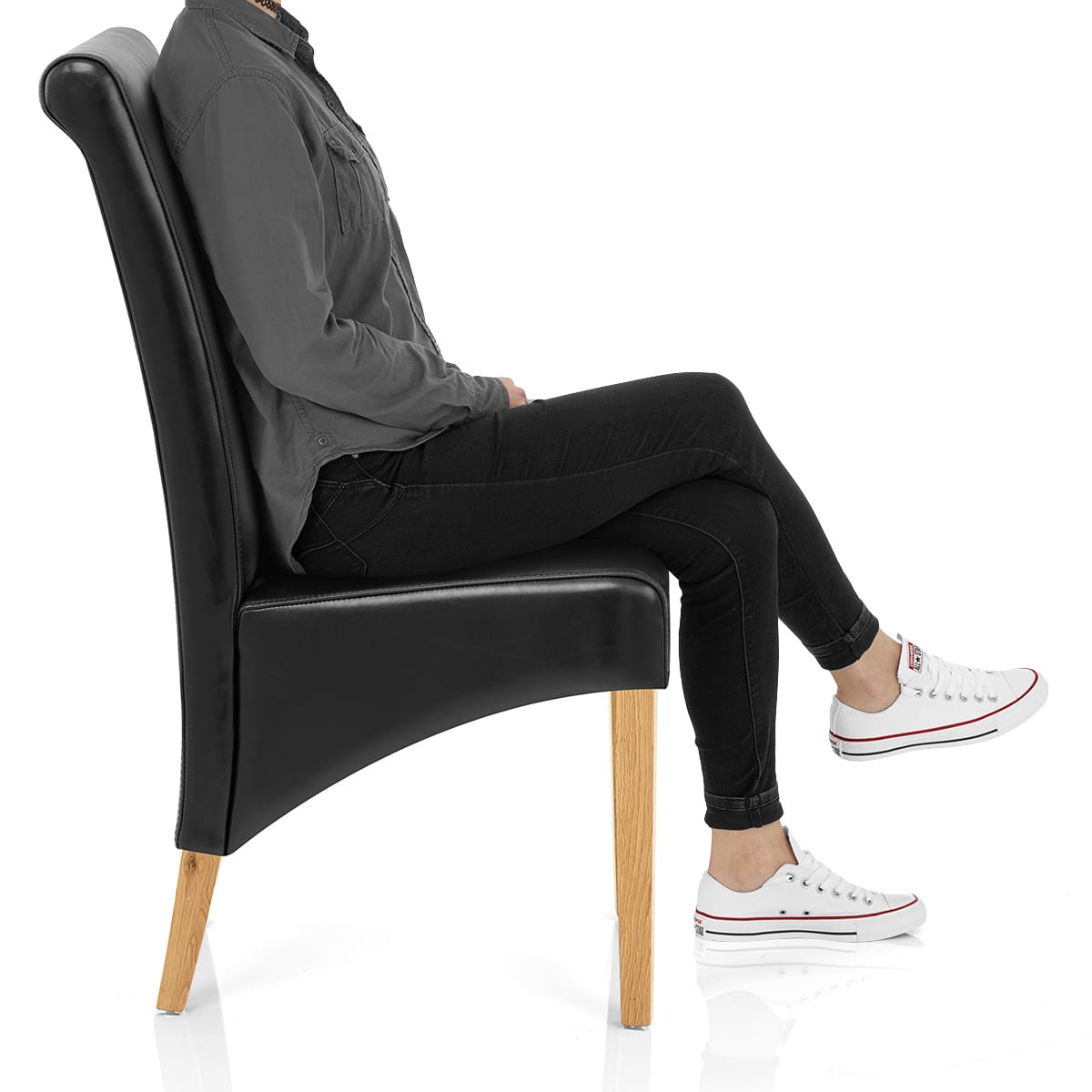 Carlo Oak Chair Black Leather Frame Image