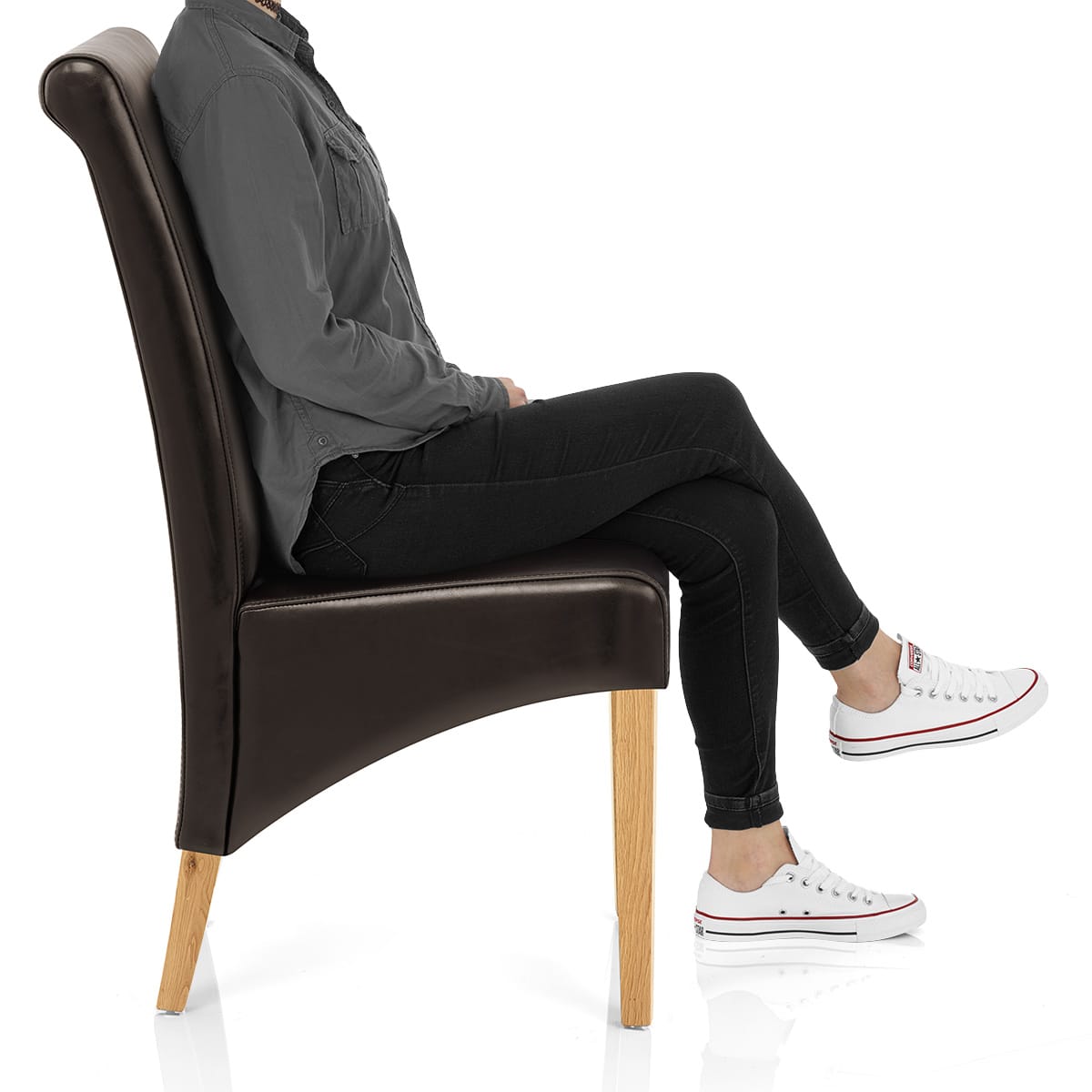 Carlo Oak Chair Brown Leather Frame Image