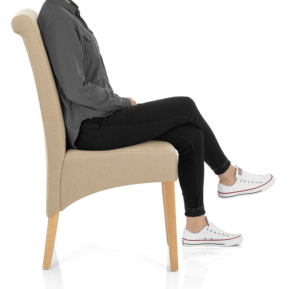 Carlo Oak Chair Beige Fabric Frame Image