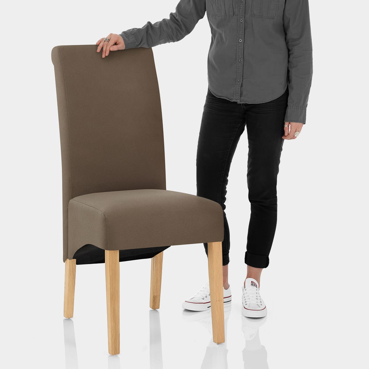 Carlo Oak Chair Brown Fabric Features Image