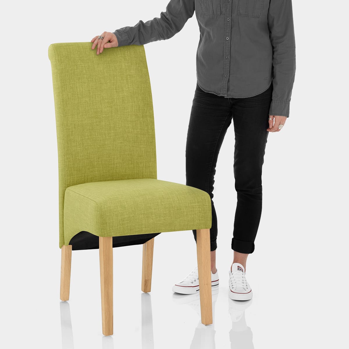 Carlo Oak Chair Green Fabric Features Image