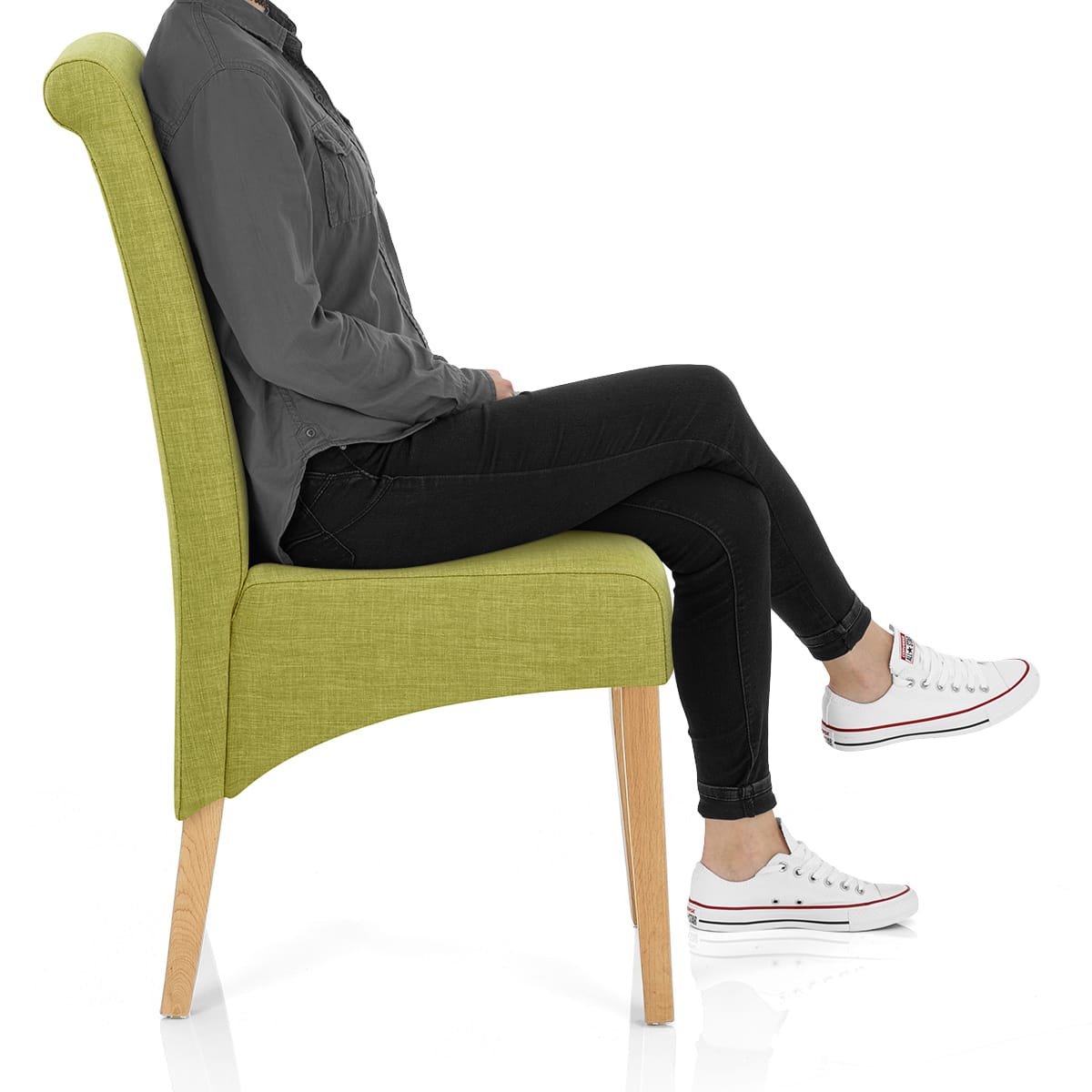 Carlo Oak Chair Green Fabric Frame Image