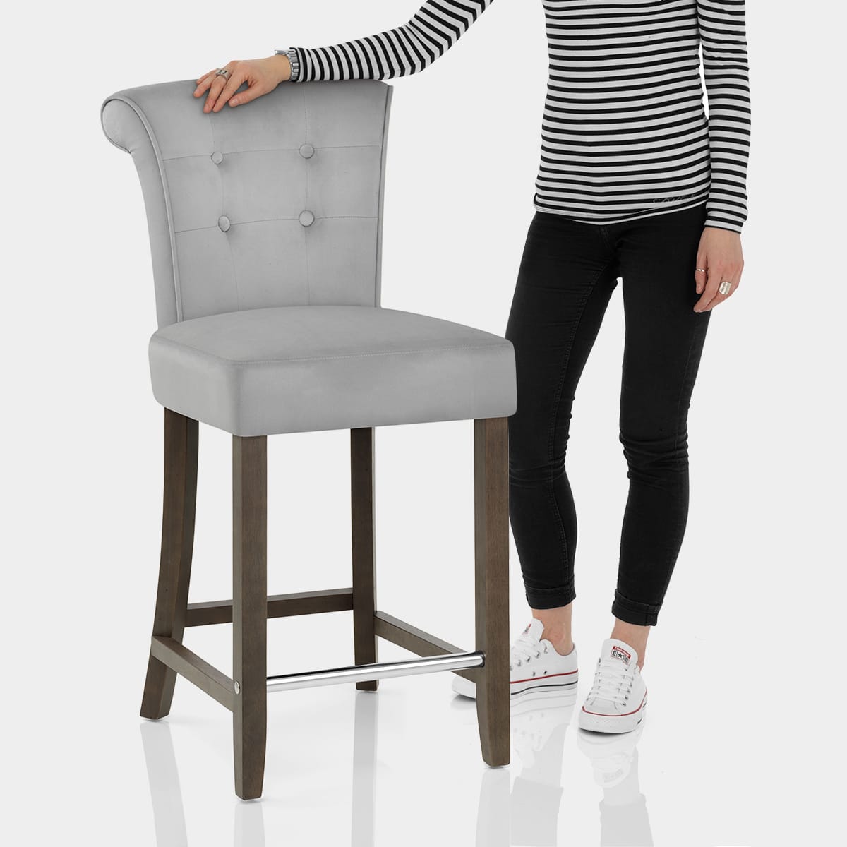 Carlton Scroll Back Stool Grey Velvet Features Image