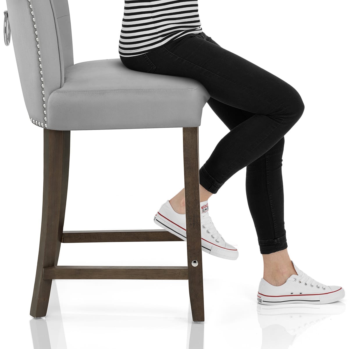 Carlton Scroll Back Stool Grey Velvet Frame Image