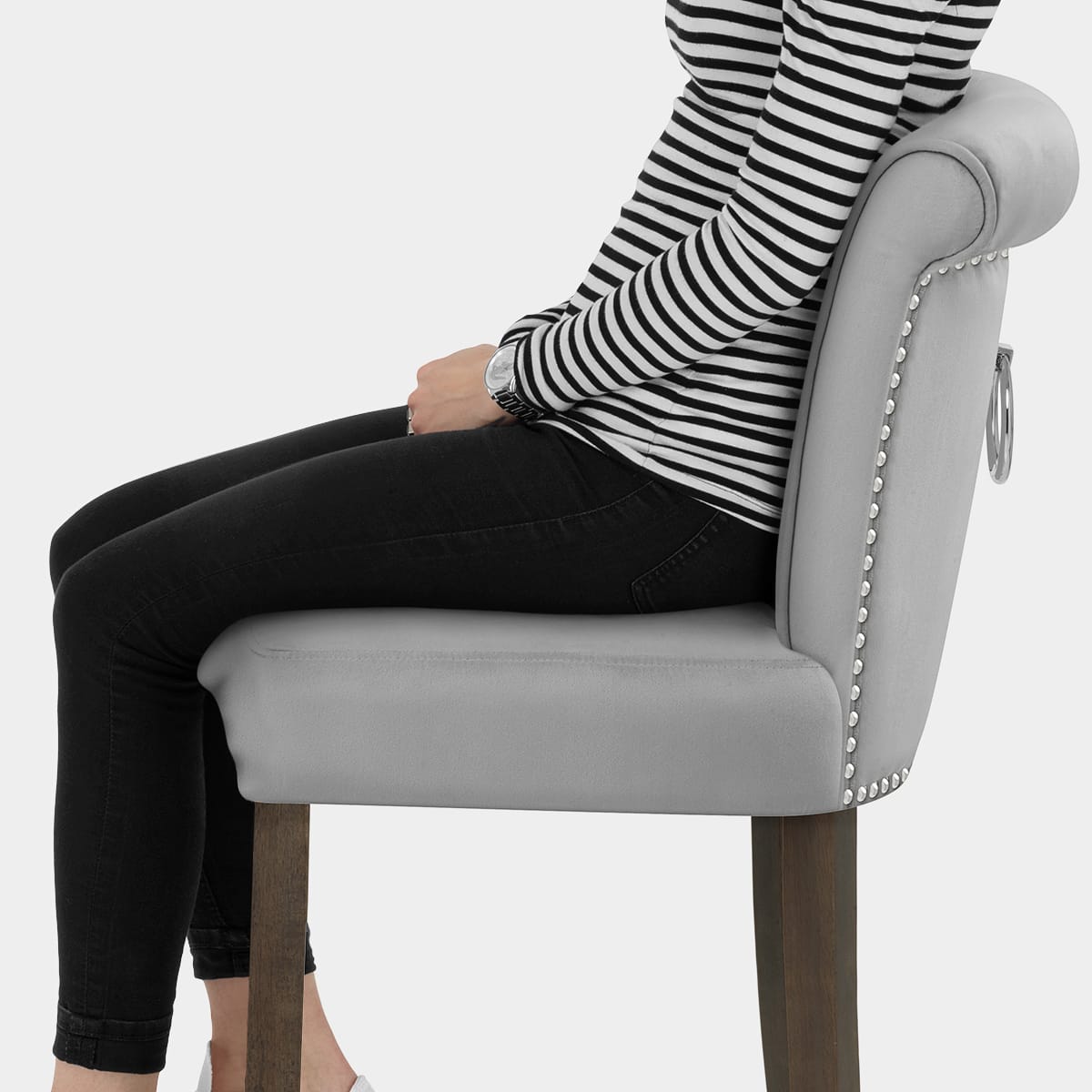 Carlton Scroll Back Stool Grey Velvet Seat Image