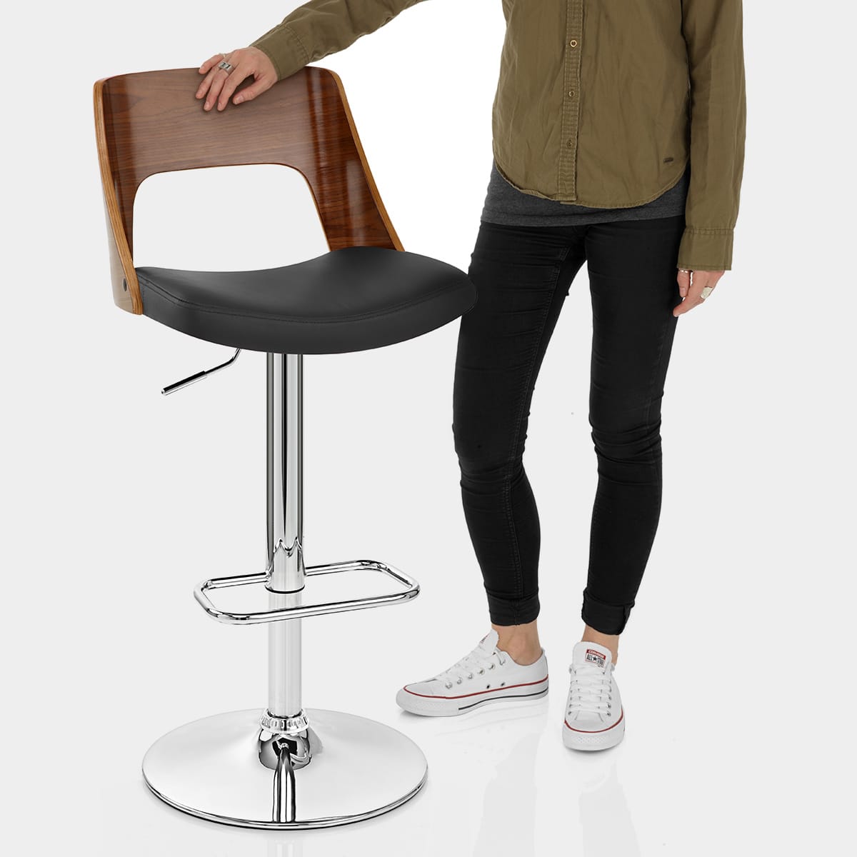 Carmen Leather Stool Walnut & Black Features Image