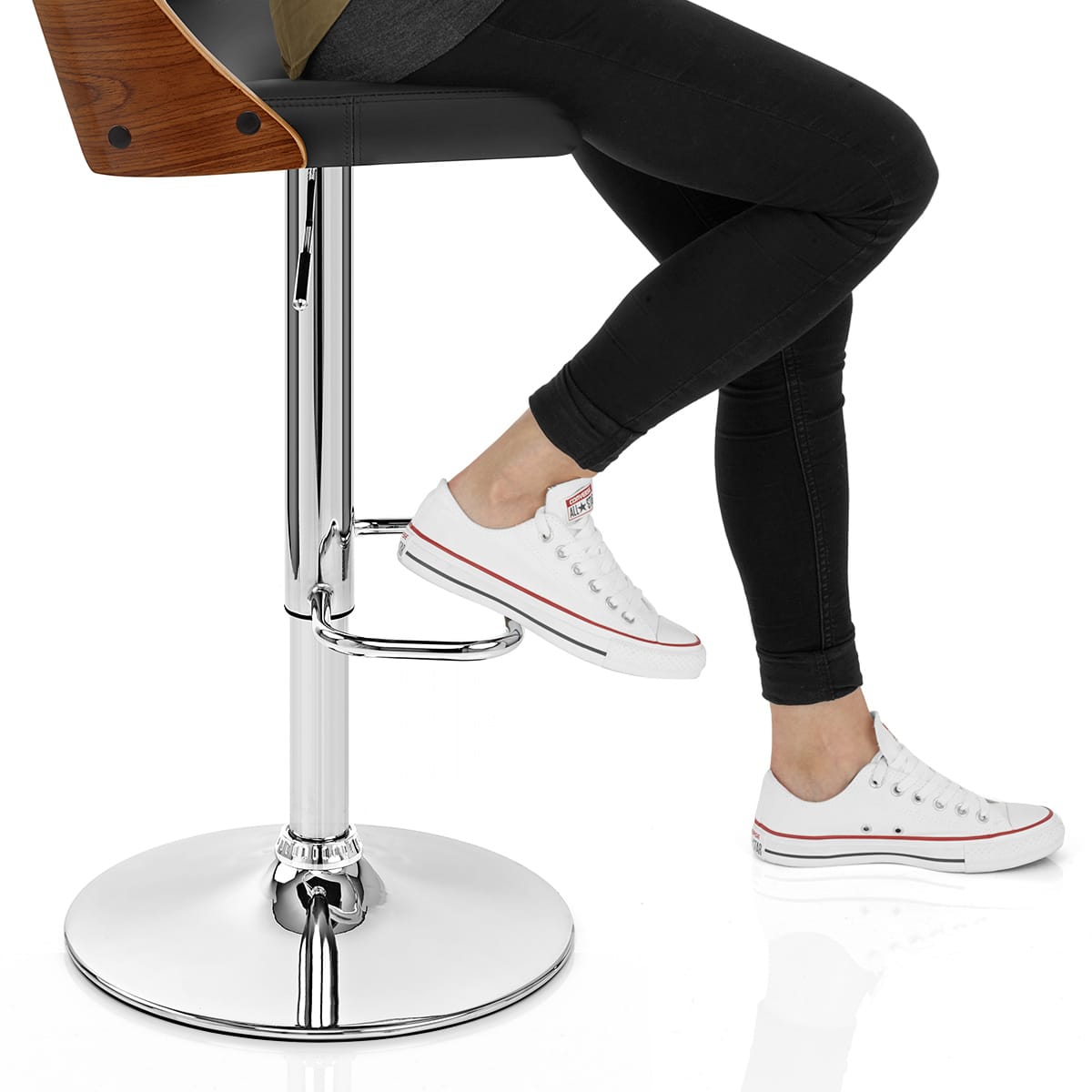 Carmen Leather Stool Walnut & Black Frame Image