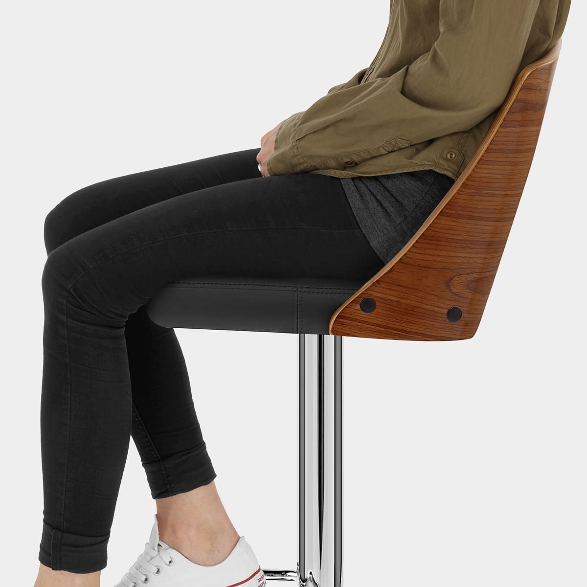 Carmen Leather Stool Walnut & Black Seat Image