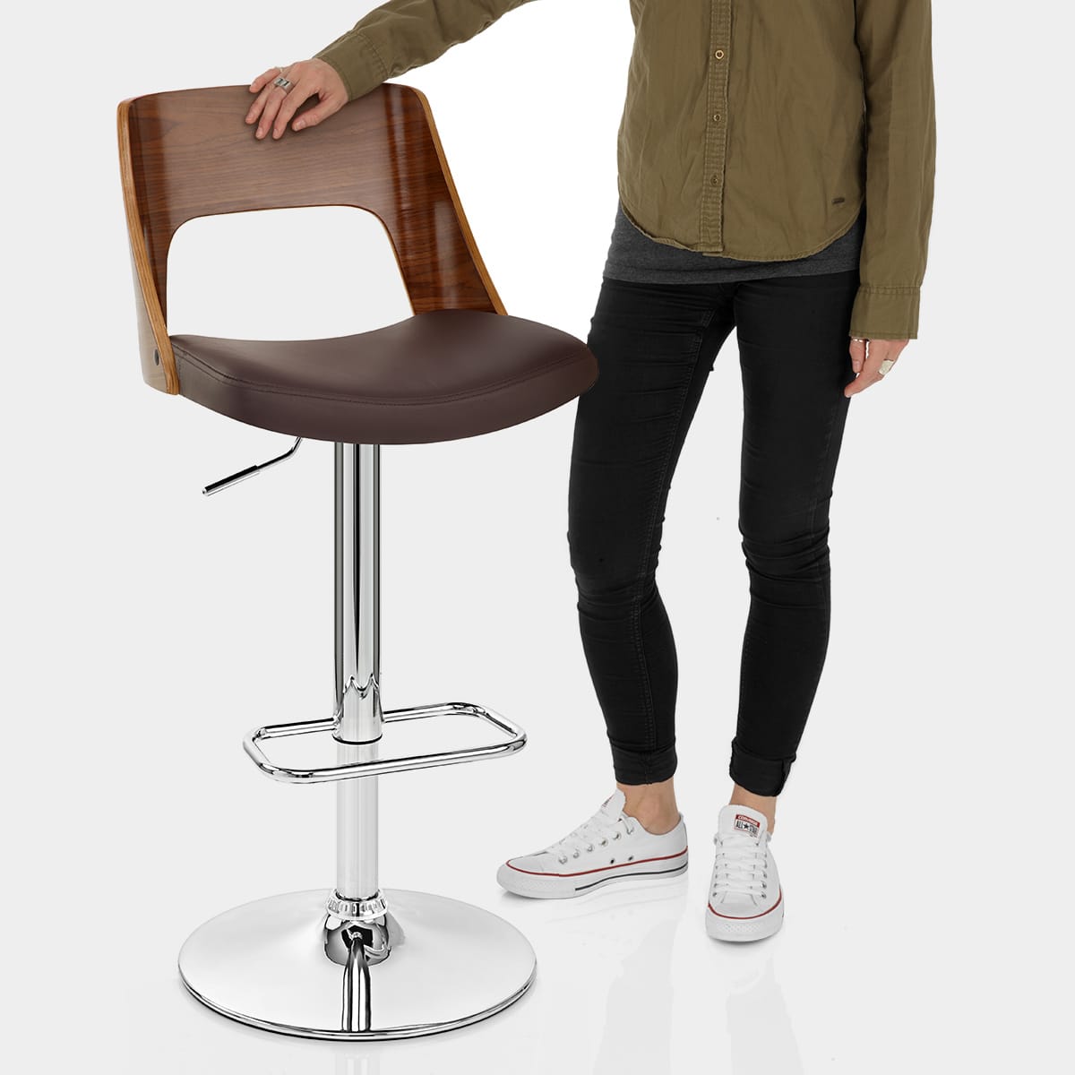 Carmen Leather Bar Stool Walnut & Brown Features Image