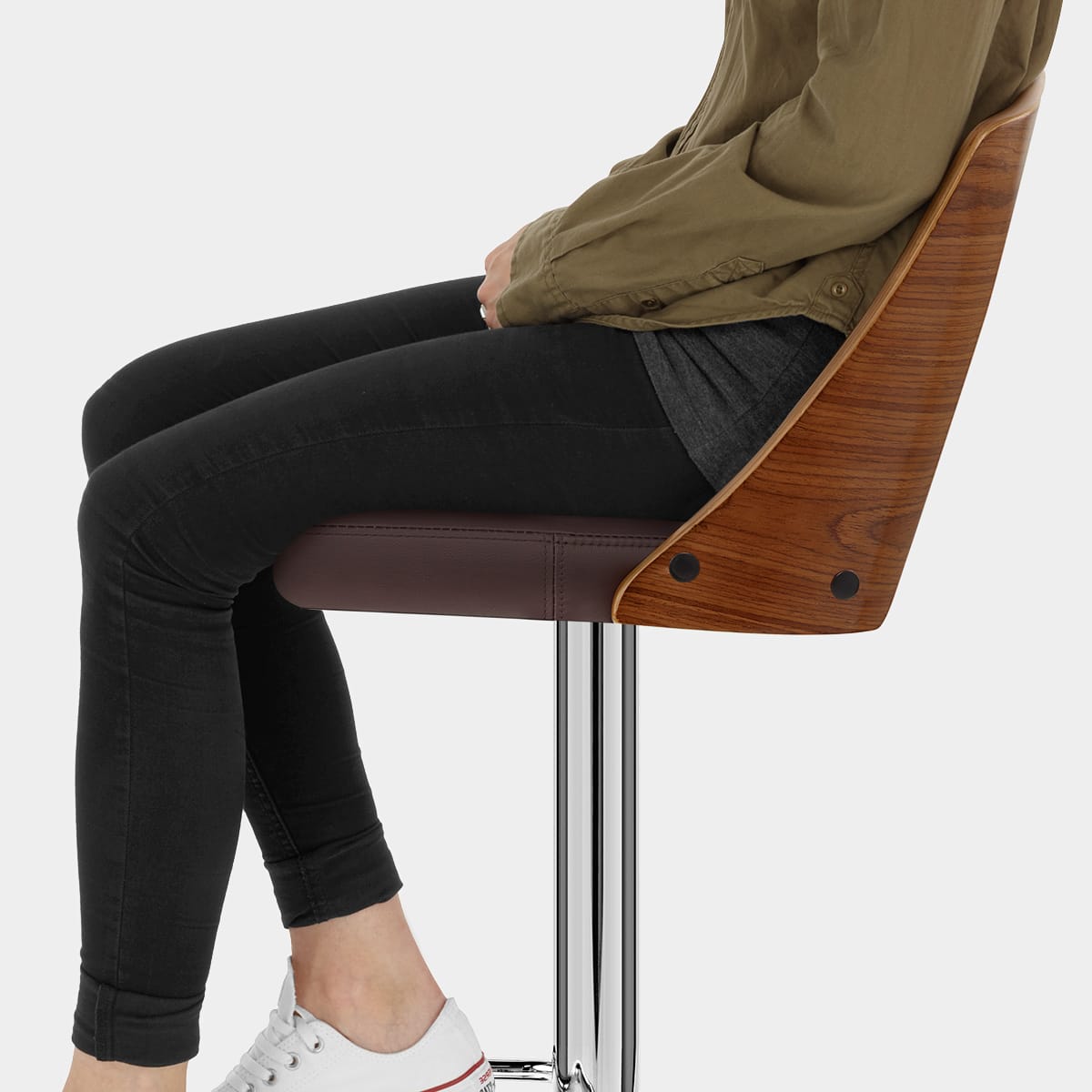 Carmen Leather Bar Stool Walnut & Brown Seat Image