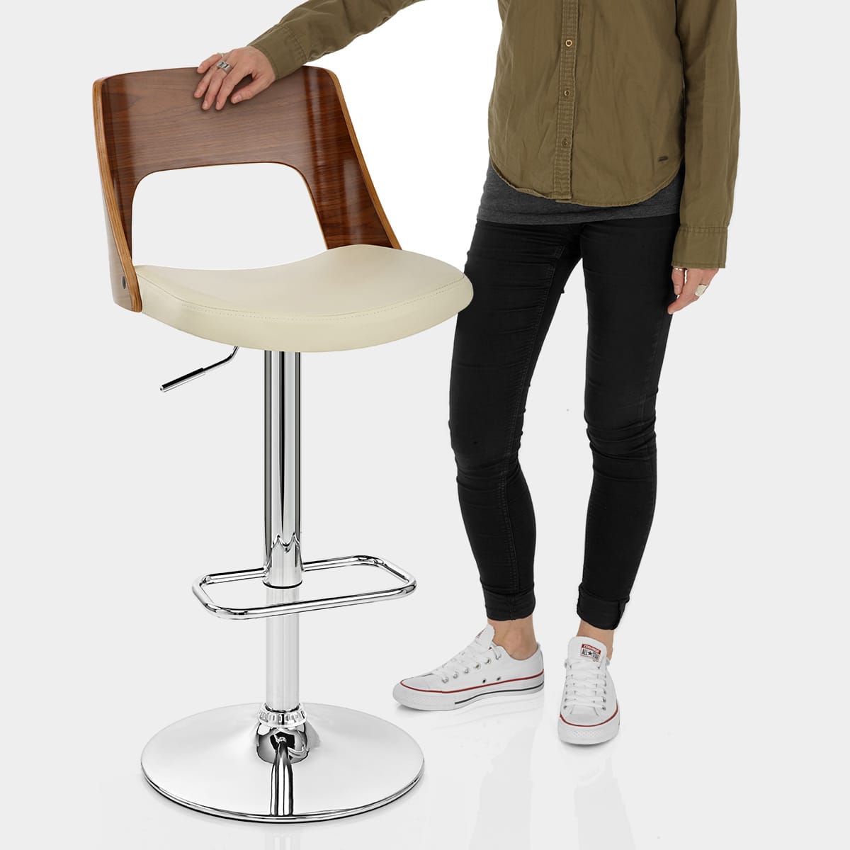 Carmen Leather Stool Walnut & Cream Features Image